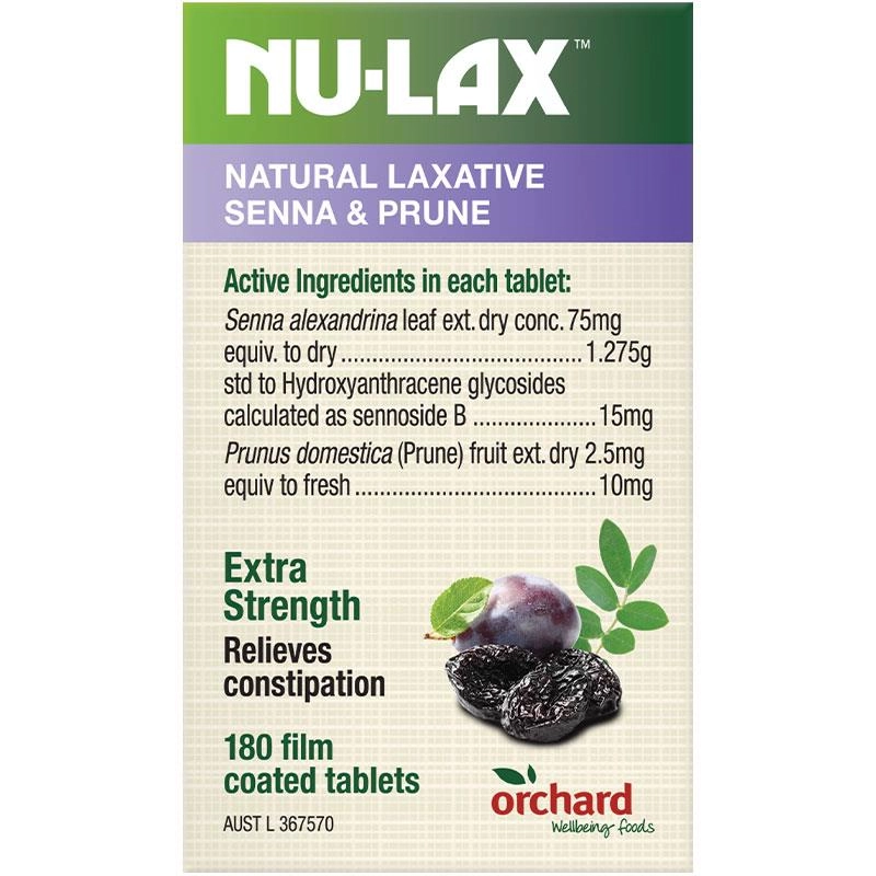 Nulax Natural Laxative Tablets with Senna and Prunes 180 Tablets