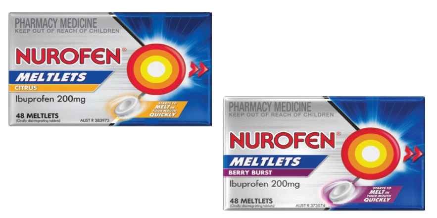 Nurofen Meltlets Pain Relief Citrus or Berry Burst 200mg Ibuprofen 48 Pack