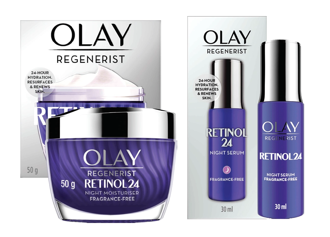 Olay Regenerist Retinol 24 Night Moisturiser Fragrance Free 50g or Night Serum Fragrance Free 30ml