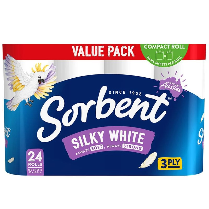 Sorbent Toilet Tissue Silky White 3PLY 24 Pack