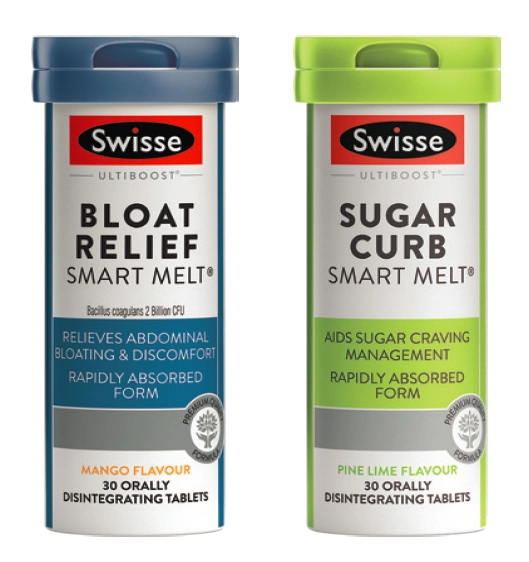 Swisse Ultiboost Bloat Relief Smart Melt or Sugar Curb Melt 30 Tablets