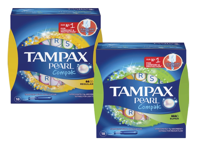 Tampax Compak Pearl Regular or Super 18 Pack