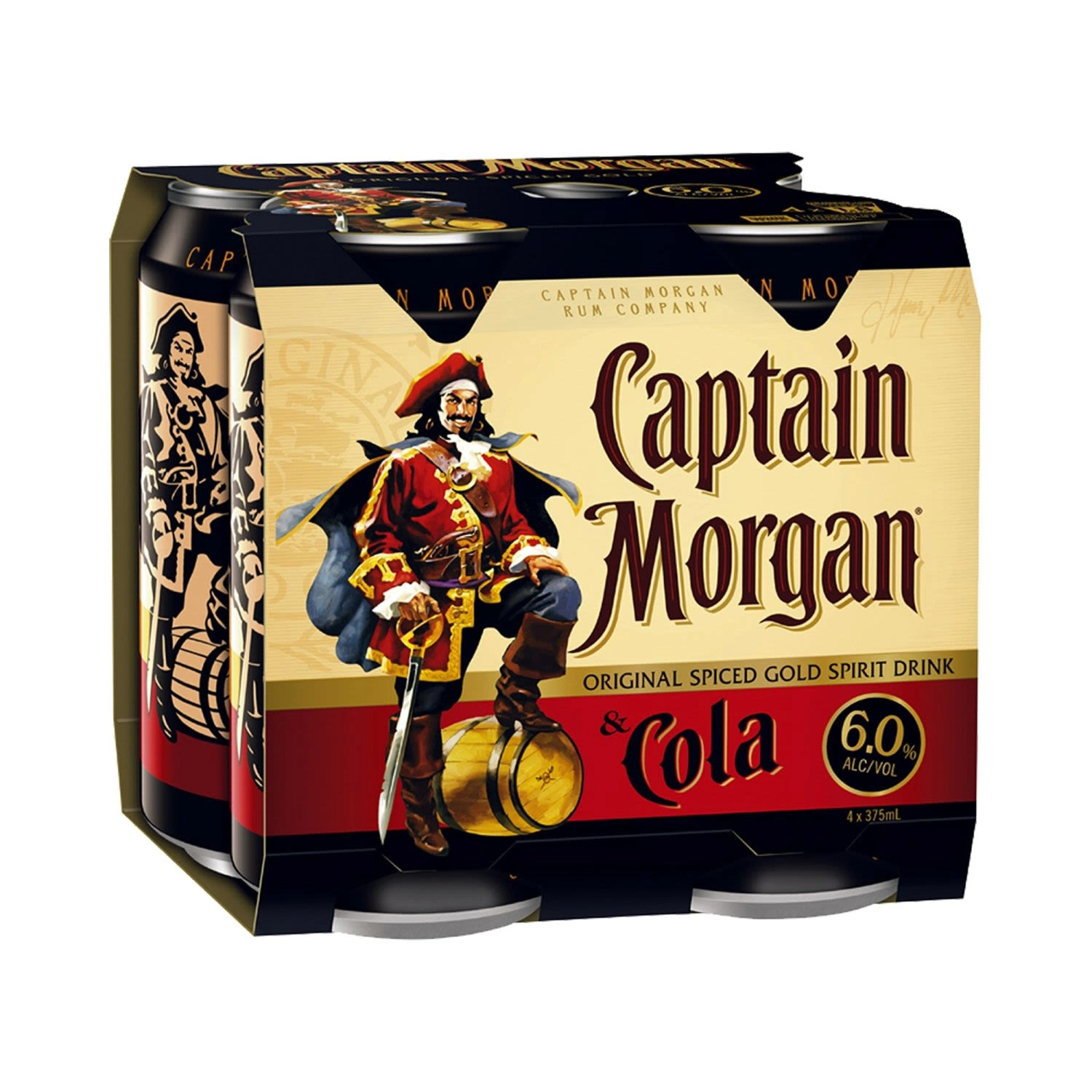 Captain Morgan Original Spiced Gold & Cola 6% Premix Cans 375ml