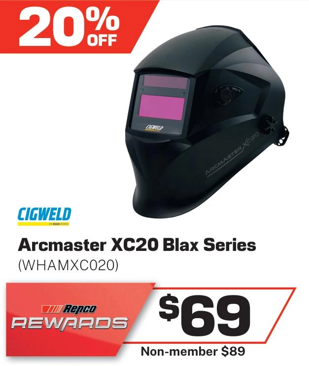 Cigweld Arcmaster Welding Helmet XC20 Blax Series - WHAMXC020