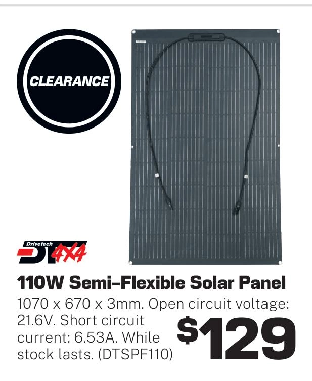 Drivetech 4x4 110W Semi-Flexible Solar Panel - DTSPF110