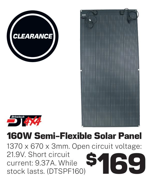 Drivetech 4x4 160W Semi-Flexible Solar Panel - DTSPF160