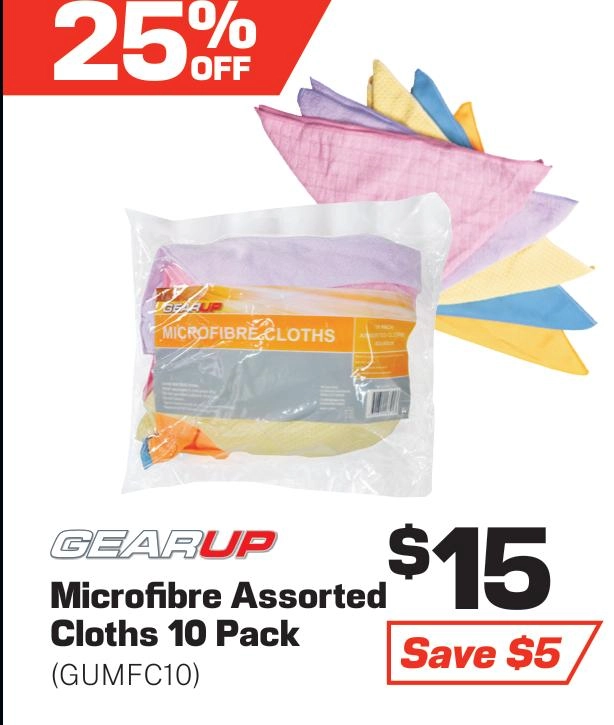 Gear Up Microfibre Assorted Cloths 10 Pack - GUMFC10