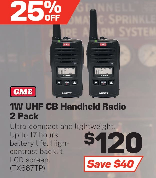 GME 1 watt Handheld UHF Radio Twin Pack - TX667TP