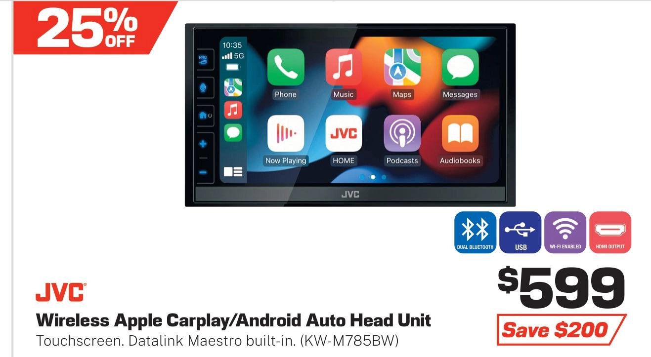 JVC Wireless Apple Carplay/Android Auto Head Unit - KW-M785BW