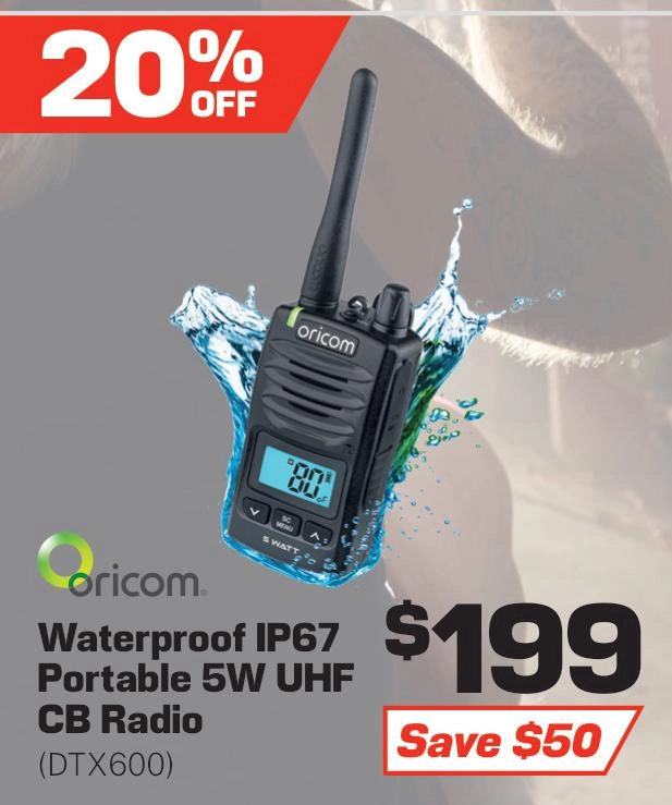 Oricom Waterproof IP67 Portable 5W UHF CB Radio - DTX600