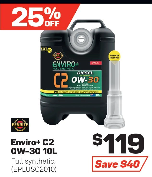 Penrite Enviro+ C2 0W-30 Engine Oil 10L - EPLUSC2010