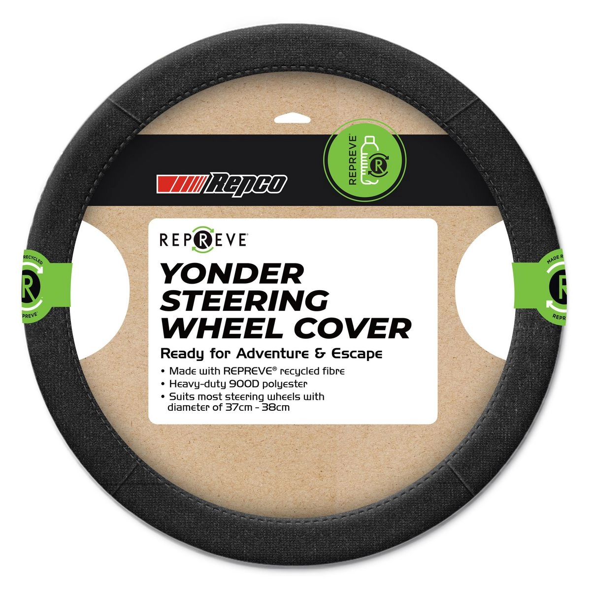 Repco Steering Wheel Cover Repreve, Black