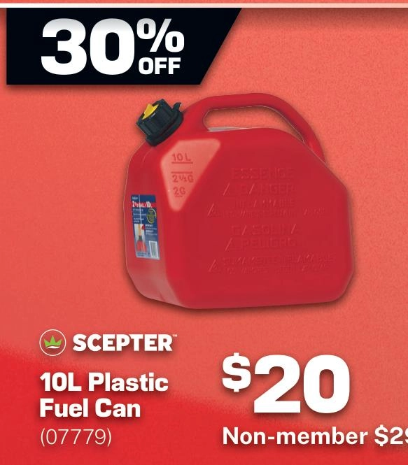 Scepter 10L Red Plastic Fuel Jerry Can - 07779