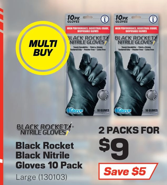 TGC Rocket Black Nitrile Gloves Large 10 Pack - 130103