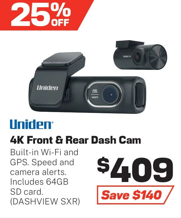 Uniden Dash Cam 4K Front & Rear - DASHVIEW SXR