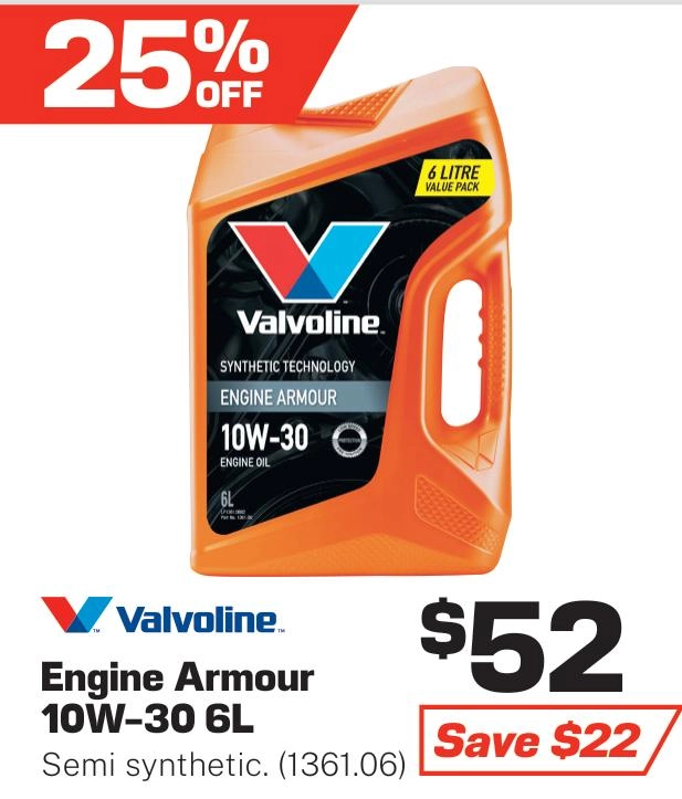 Valvoline Engine Armour 10w-30 Engine Oil 6L - 1361.06