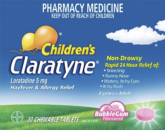 Claratyne Childrens Hayfever & Allergy Relief Bubblegum 30 Chewable Tablets