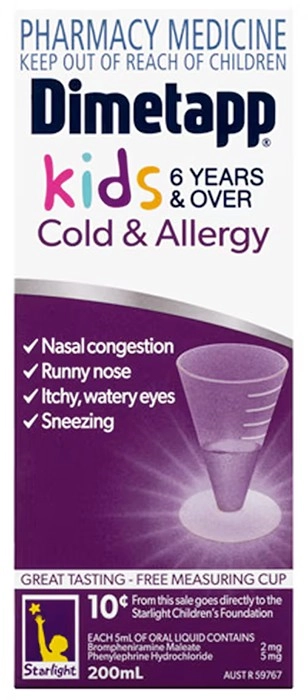 Dimetapp Kids 6+ Years Cold & Allergy 200ml