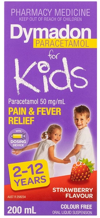 Dymadon for Kids 2-12 Years Pain & Fever Relief Strawberry 200ml