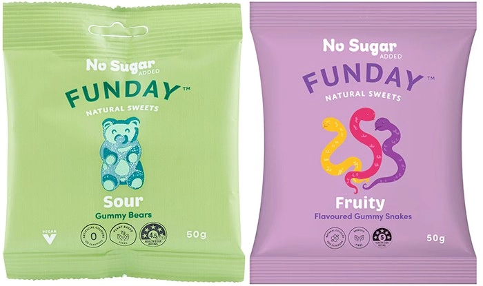 Funday Natural Sweets Gummy Bears Sour or Snakes Fruity 50g