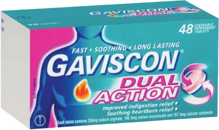 Gaviscon Dual Action Heartburn & Indigestion Peppermint 48 Chewable Tablets