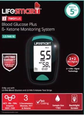 LifeSmart TwoPlus Blood Glucose plus B-Ketone Monitoring System