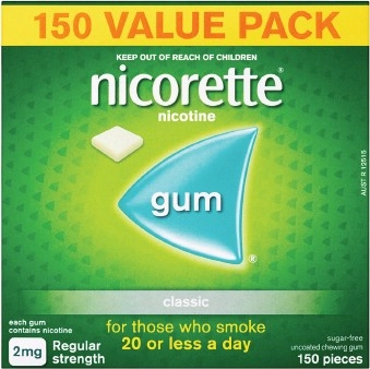 Nicorette Quit Smoking Nicotine Gum 2mg Classic 150 Pieces Value Pack