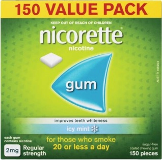 Nicorette Quit Smoking Nicotine Gum 2mg Icy Mint 150 Pieces Value Pack