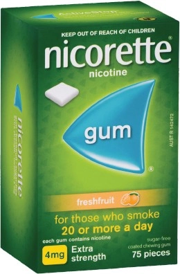 Nicorette Quit Smoking Nicotine Gum 4mg Fresh Fruit 75 Pack