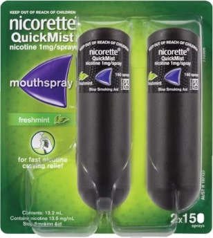 Nicorette Quit Smoking QuickMist Nicotine Mouth Spray Freshmint 2 x 150 Sprays