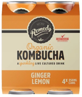 Remedy Organic Kombucha Ginger & Lemon 4x250ml