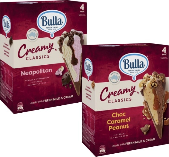 Bulla Creamy Classic Cones 4 Pack 520mL