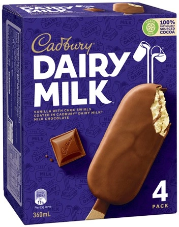 Cadbury Dairy Milk Sticks 4 Pack 360mL