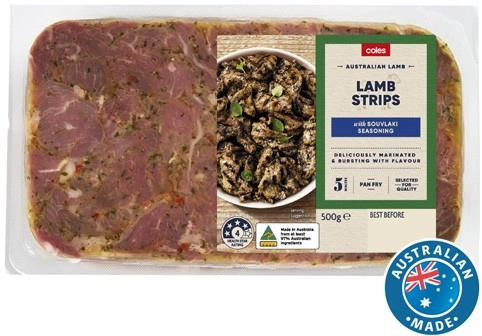 Coles Australian Lamb Strips with Souvlaki Seasoning 500g