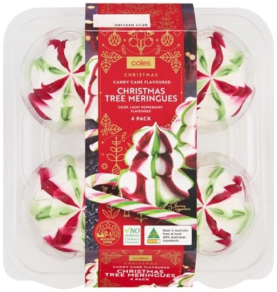 Coles Christmas Candy Cane Flavoured Christmas Tree Meringues 4 Pack