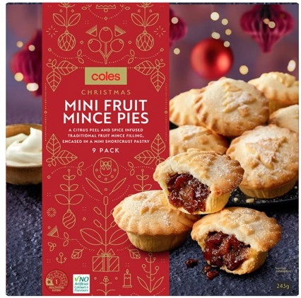 Coles Christmas Mini Fruit Mince Pies 9 Pack 243g