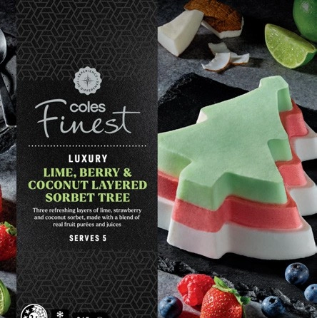 Coles Finest Lime, Berry & Coconut Layered Sorbet Tree 345g