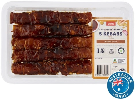 Coles RSPCA Approved Chicken Kebabs Honey & Soy 375g