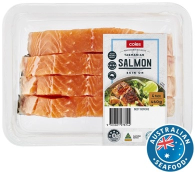 Coles Tasmanian Salmon Portions Skin On 4 Pack 460g