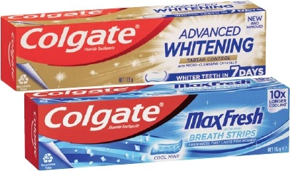 Colgate Advanced Whitening & Tartar or Max Fresh Toothpaste 115g