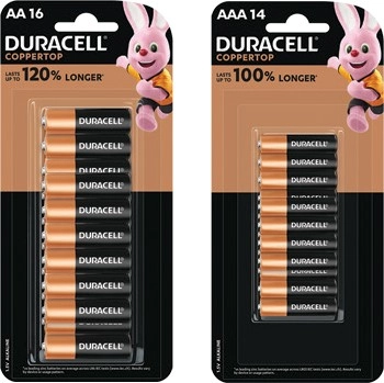 Duracell Coppertop Batteries AA 16 Pack or AAA 14 Pack