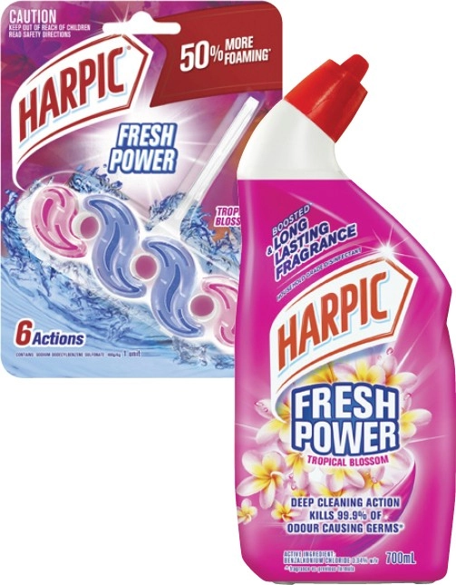 Harpic Fresh Power Liquid 700mL or In The Bowl Fresh Power Toilet Cleaner 39g