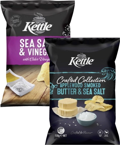 Kettle Potato Chips or Crafted Collection 150g-165g