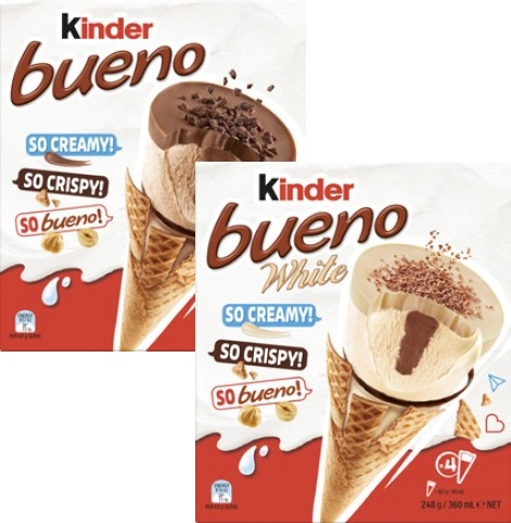 Kinder Bueno Frozen Dessert Cones 4 Pack 254g