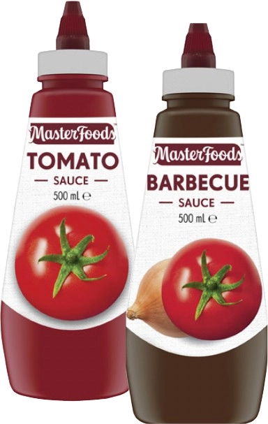 MasterFoods Squeeze Tomato or Barbecue Sauce 475mL-500mL