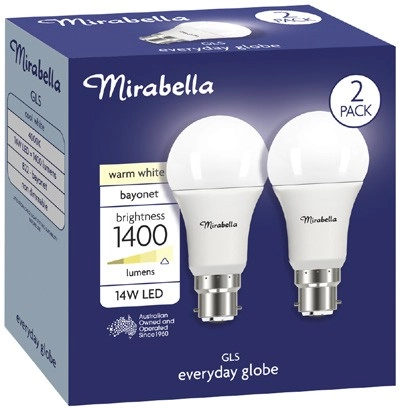 Mirabella 14W GLS LED Light Globes 2 Pack