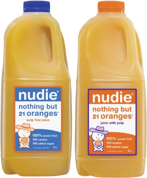 Nudie Pulp or Pulp Free Orange Juice 2 Litre