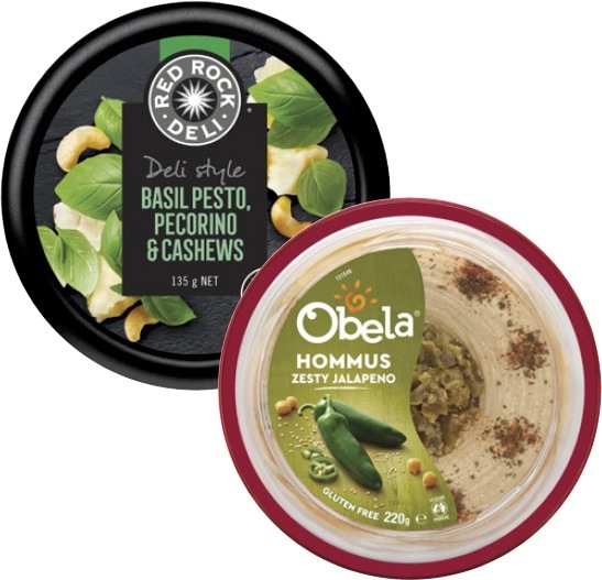 Obela Garnished Dip 220g or Red Rock Deli Dip 135g