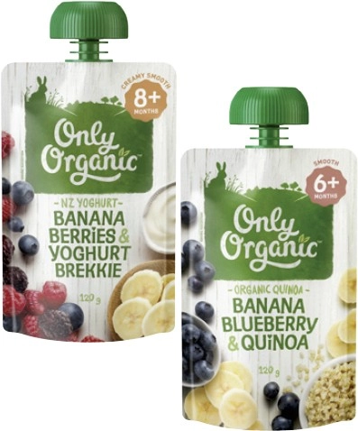 Only Organic 4+ Months, 6+ Months or 8+ Months Baby Food Pouch 120g