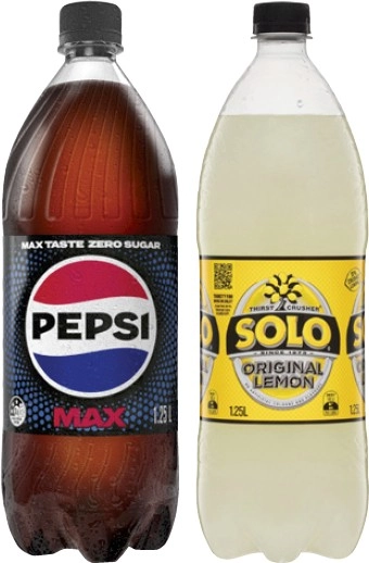 Pepsi or Solo Soft Drink 1.25 Litre